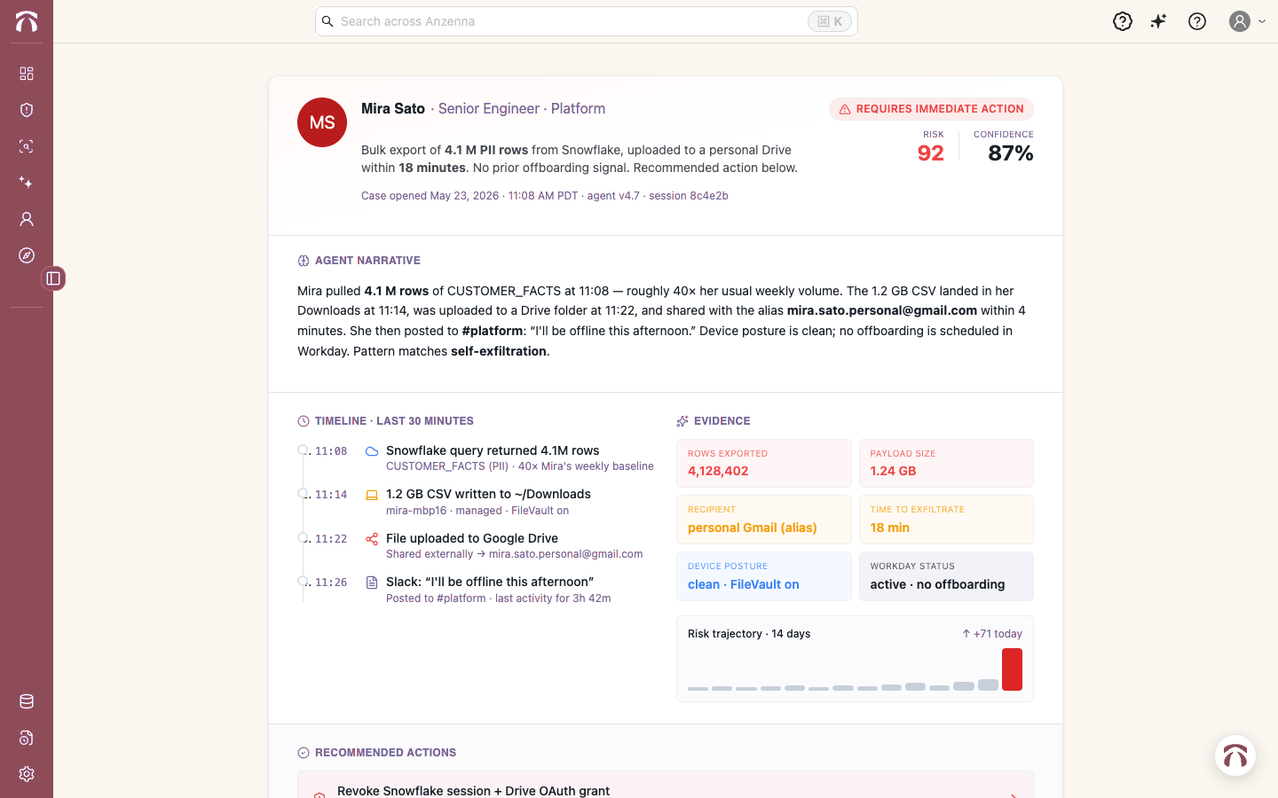 Case file showing investigation results with recommendations