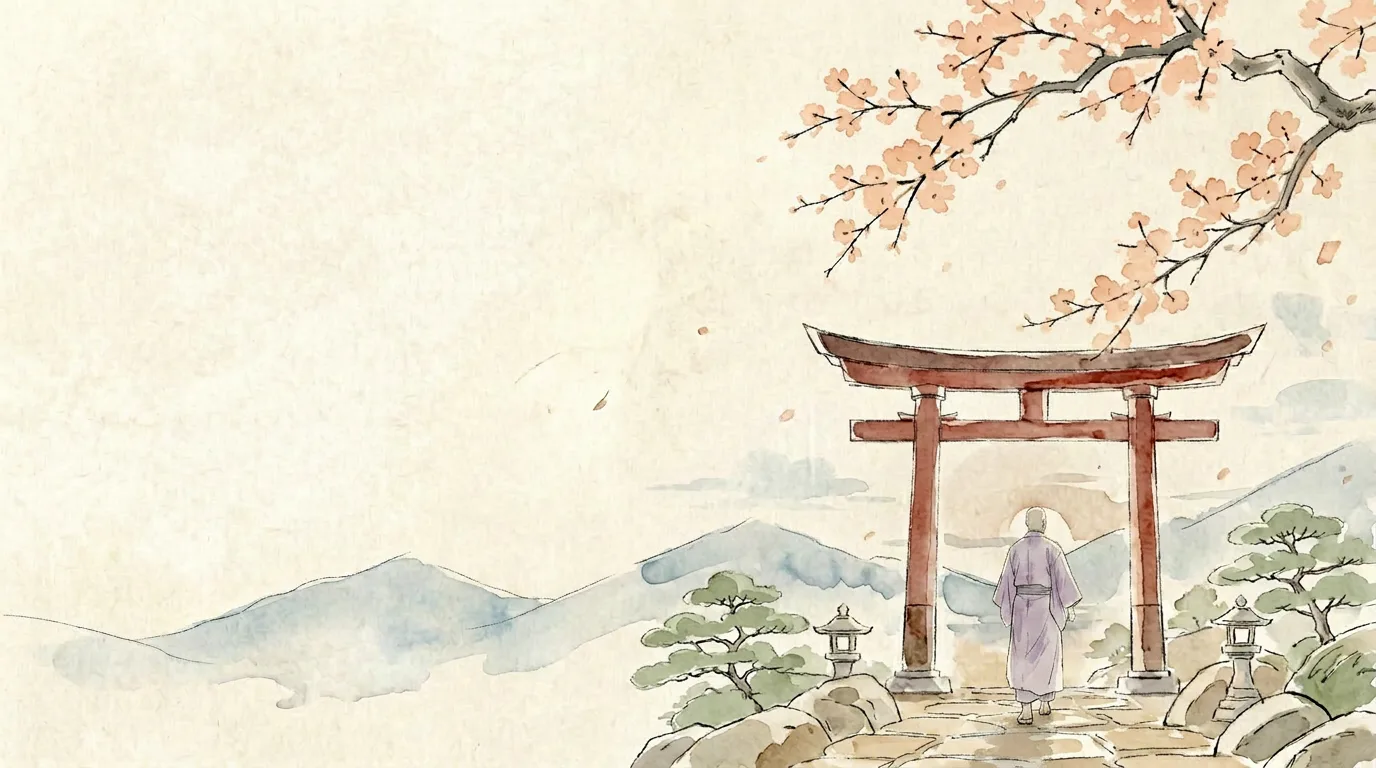 Anzenna platform — security torii gate illustration representing calm, watchful protection